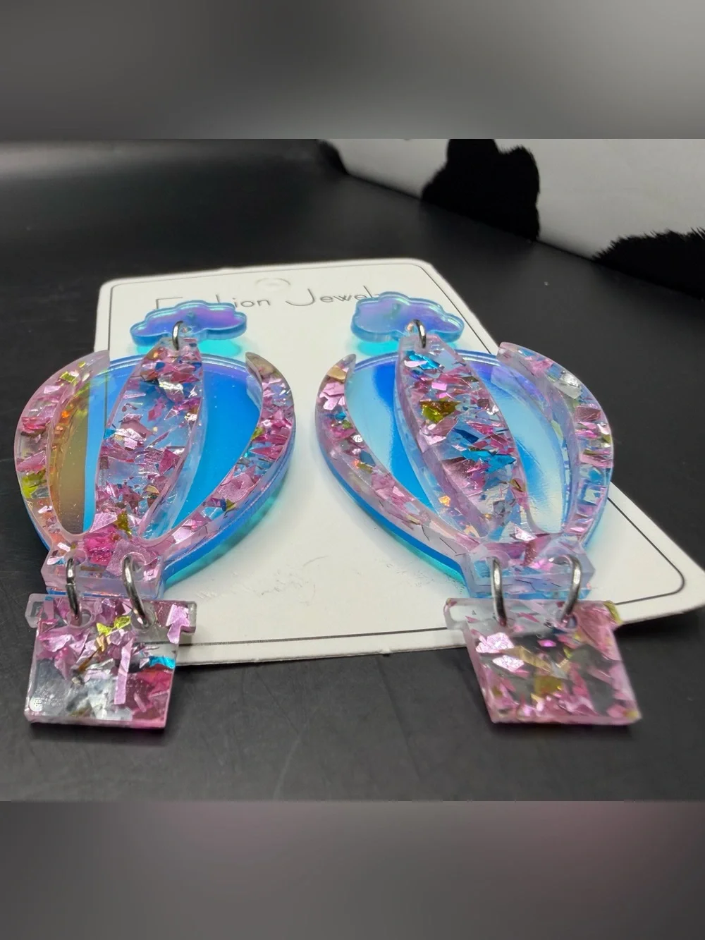 Fashion Jewelry Women’s Blue & Pink Hot Air Balloon Earrings